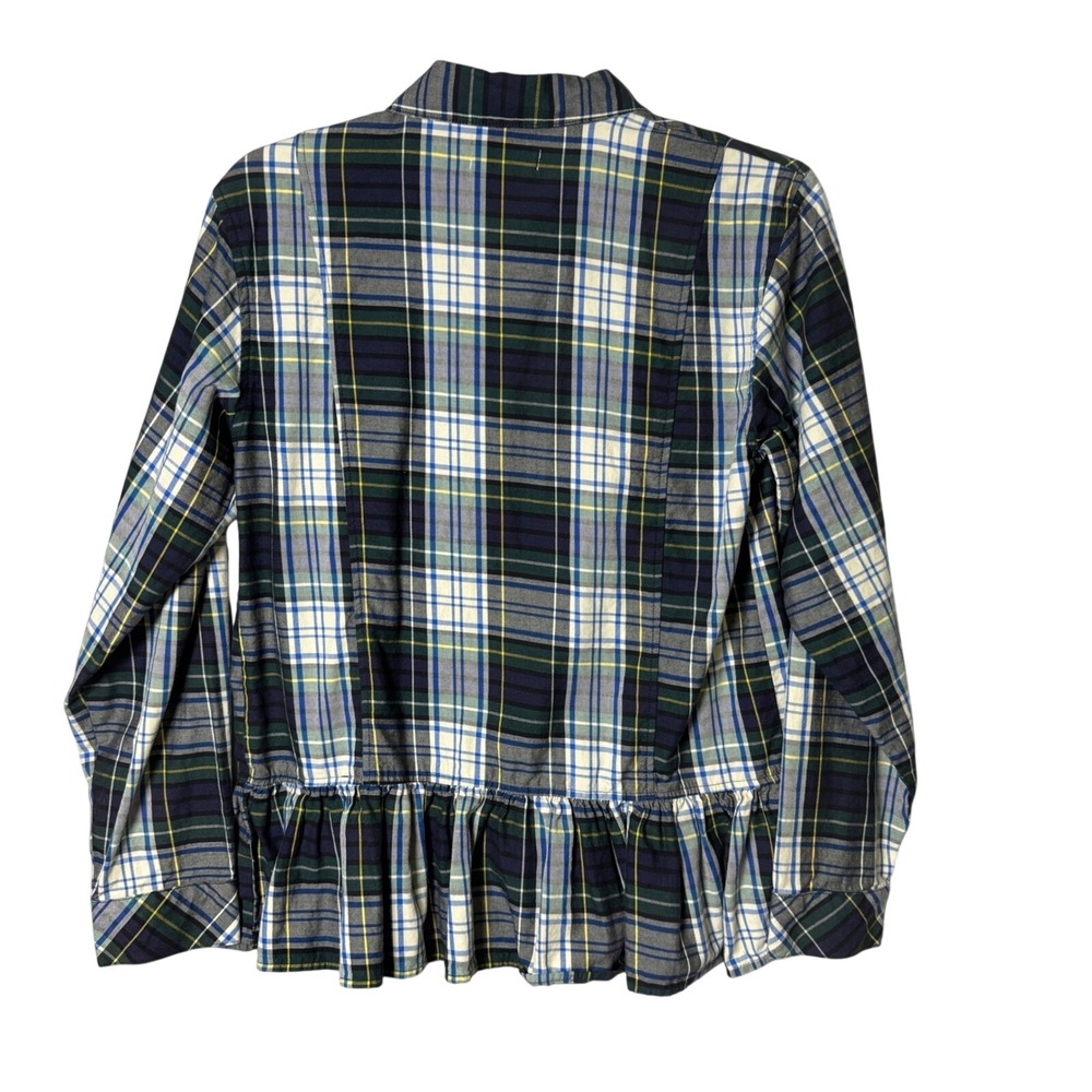 Kensie Jeans Peplum Women's Small Blue Green Plaid Button Down Shirt Cotton - Picture 2 of 8